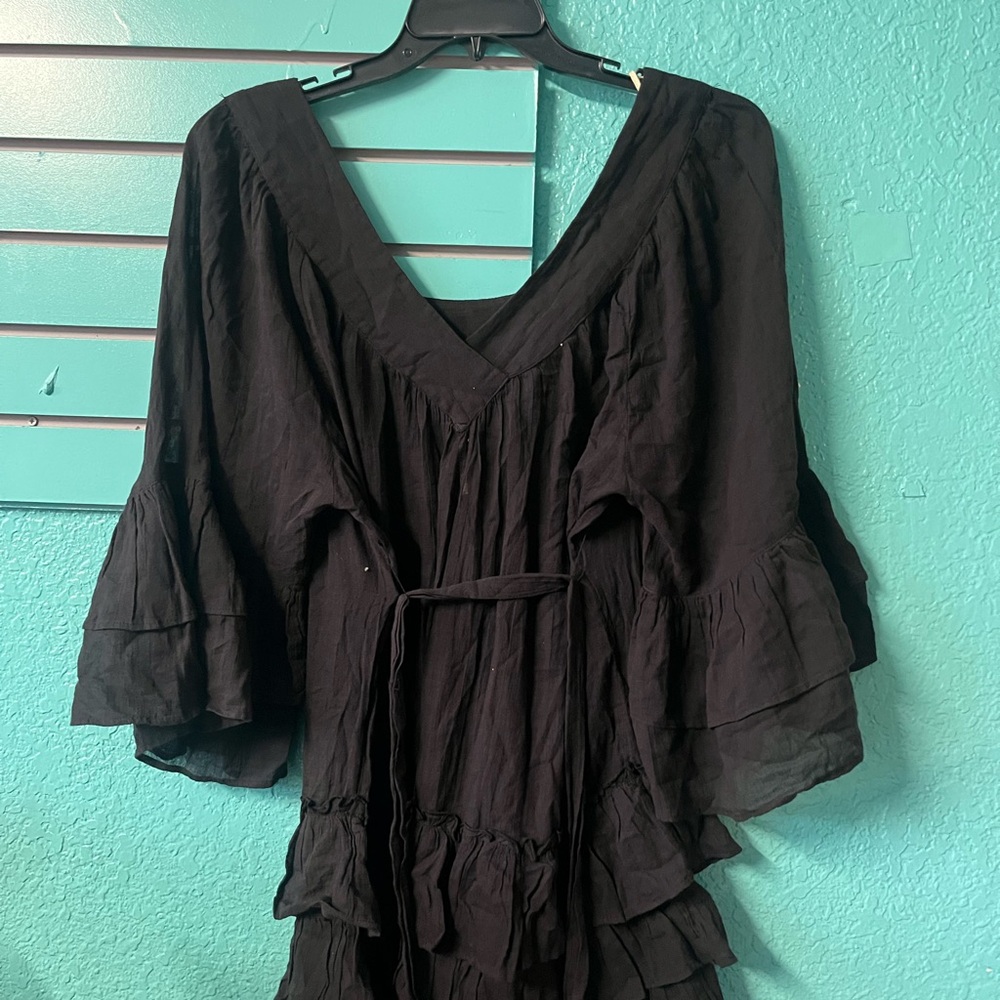 Black Ruffled V-Neck Dress